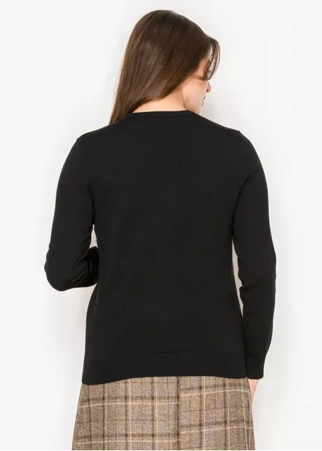 Black Knit Sweater with Leaf Detail