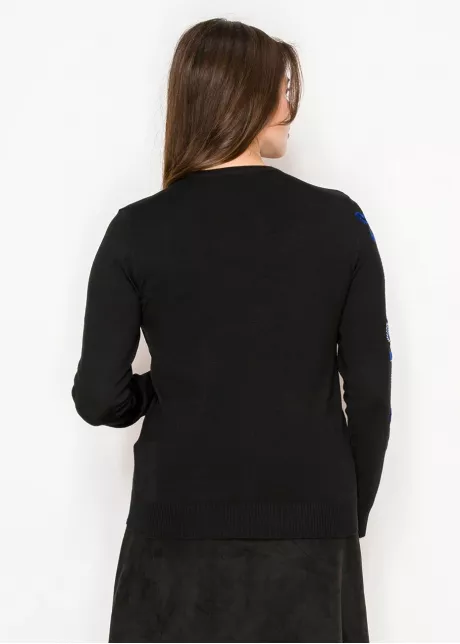 Black Sweater with Blue Sleeve Detail