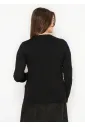Black Sweater with Blue Sleeve Detail
