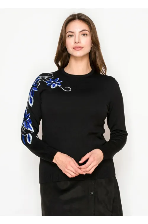 Black Sweater with Blue Sleeve Detail