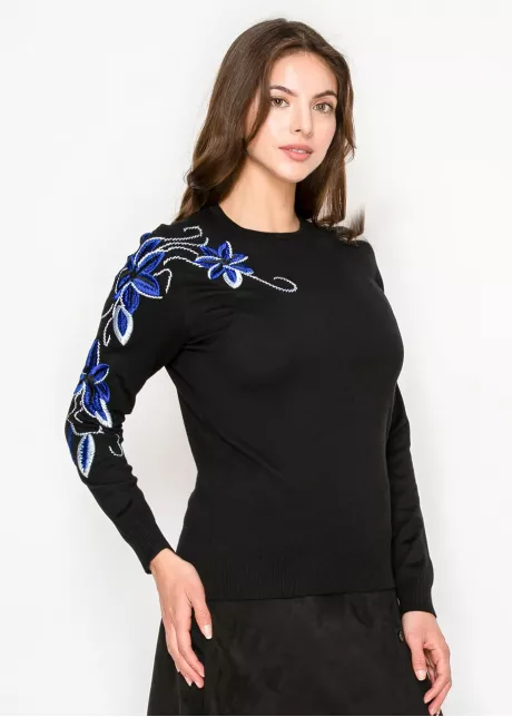 Black Sweater with Blue Sleeve Detail
