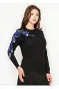 Black Sweater with Blue Sleeve Detail