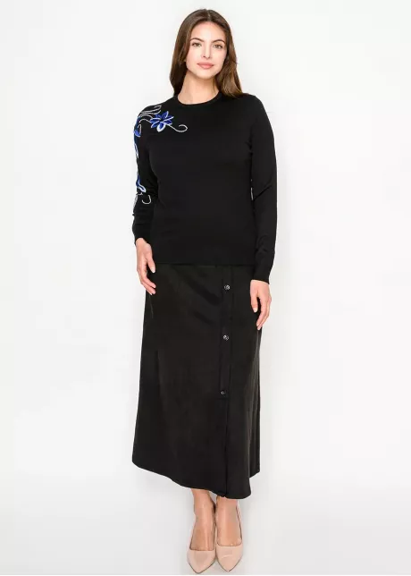 Black Sweater with Blue Sleeve Detail