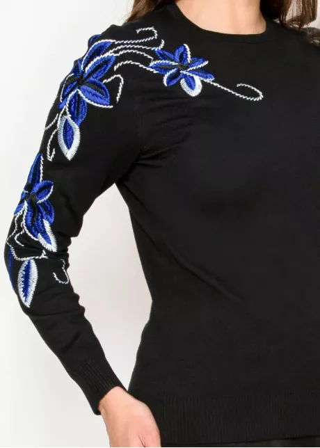 Black Sweater with Blue Sleeve Detail
