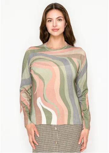 Olive Print Sweater with Swirl Design