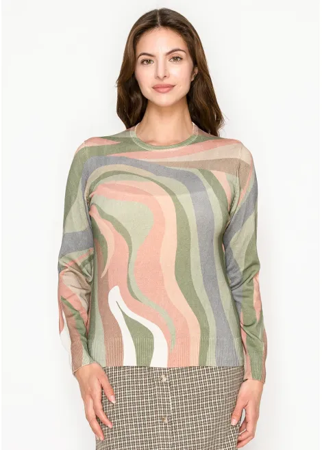 Olive Print Sweater with Swirl Design