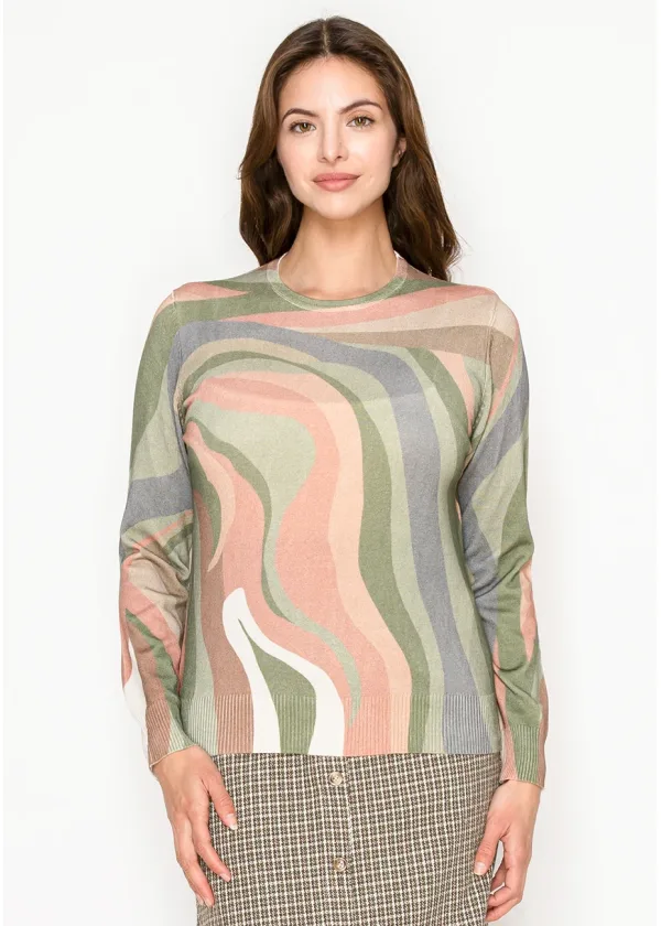 Olive Print Sweater with Swirl Design