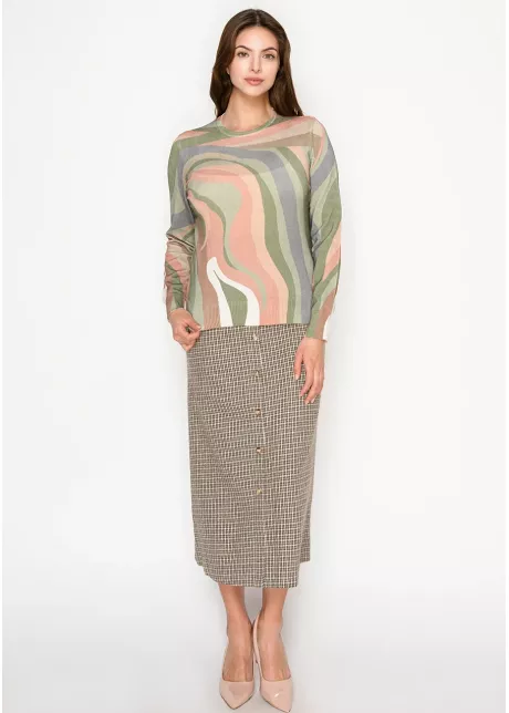 Olive Print Sweater with Swirl Design