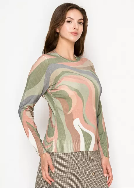Olive Print Sweater with Swirl Design