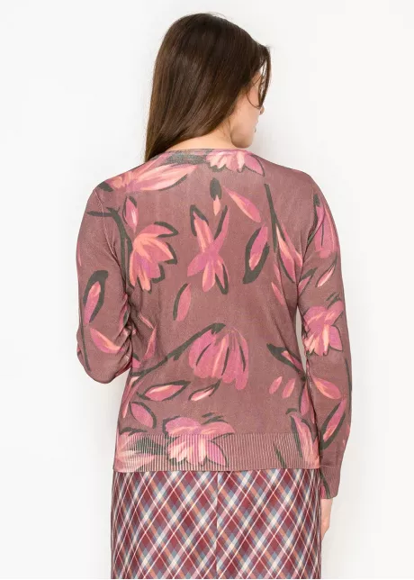 Burgundy Floral Print Lightweight Sweater