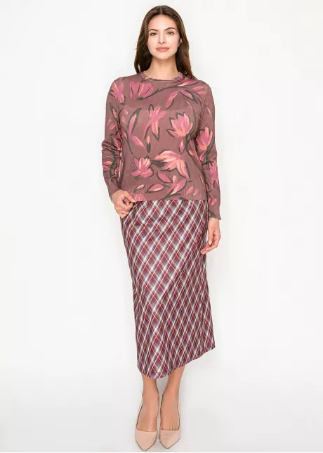 Burgundy Floral Print Lightweight Sweater