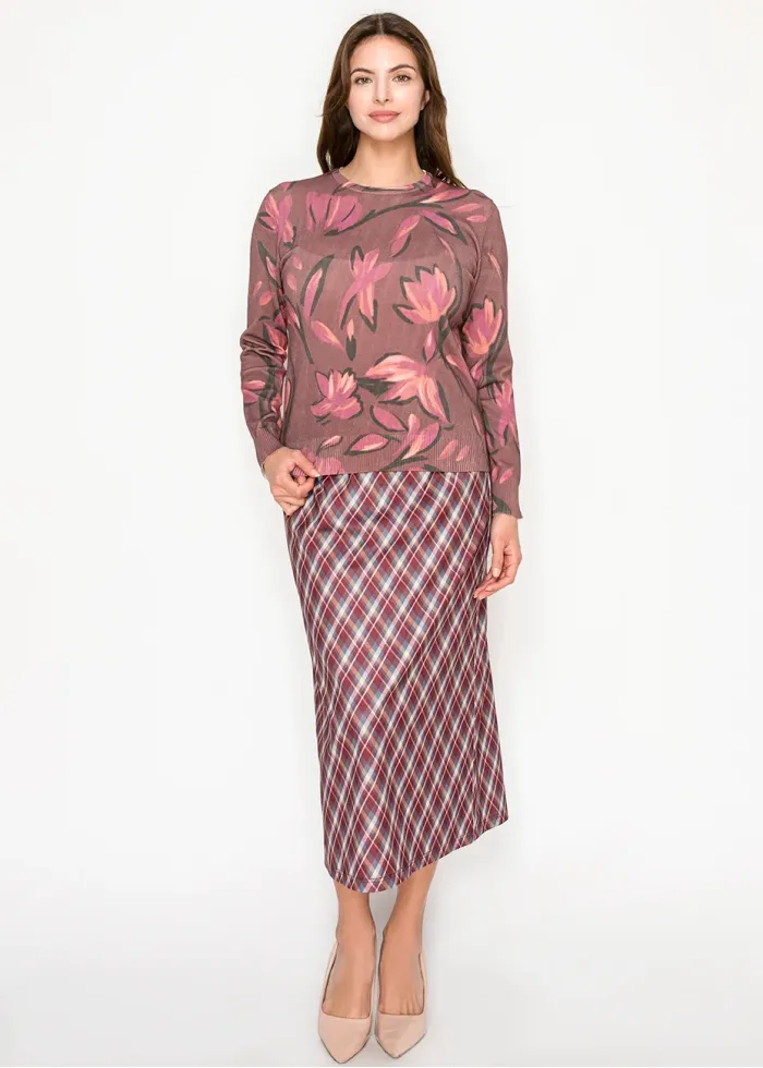 Burgundy Floral Print Lightweight Sweater