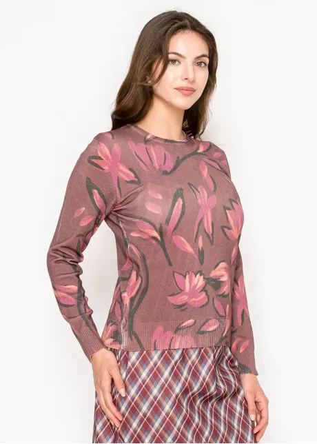 Burgundy Floral Print Lightweight Sweater