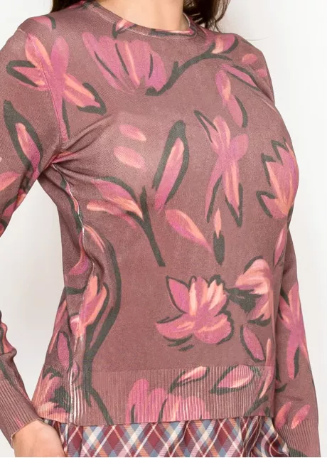 Burgundy Floral Print Lightweight Sweater