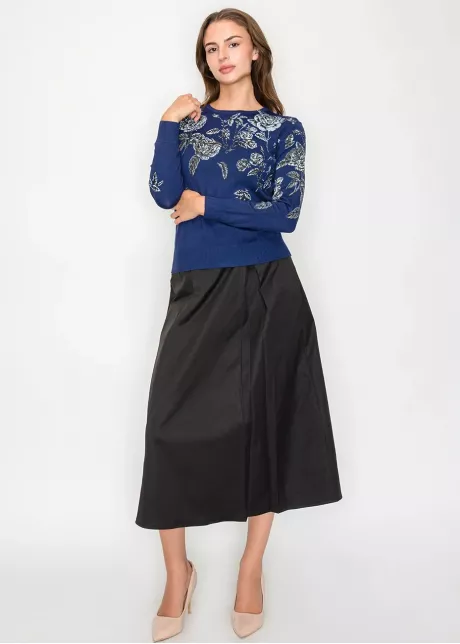 Blue Sweater with Silver Floral Pattern