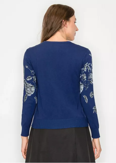 Blue Sweater with Silver Floral Pattern