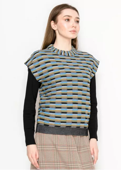 Striped Knit Vest in Blue and Olive