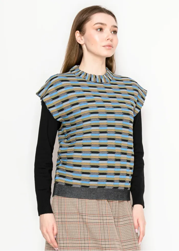 Striped Knit Vest in Blue and Olive