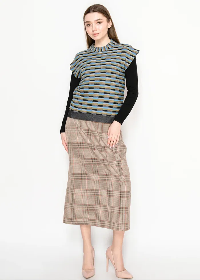 Striped Knit Vest in Blue and Olive