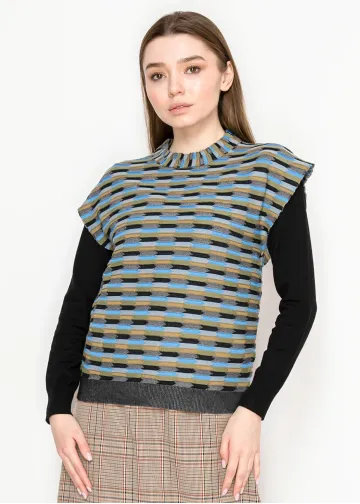 Striped Knit Vest in Blue and Olive