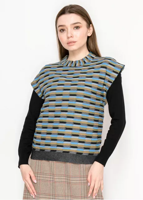 Striped Knit Vest in Blue and Olive