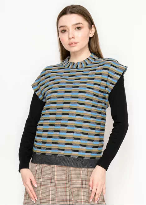 Striped Knit Vest in Blue and Olive Striped Knit Vest in Blue and Olive