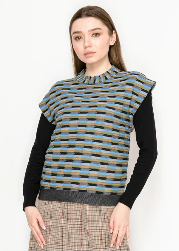Striped Knit Vest in Blue and Olive