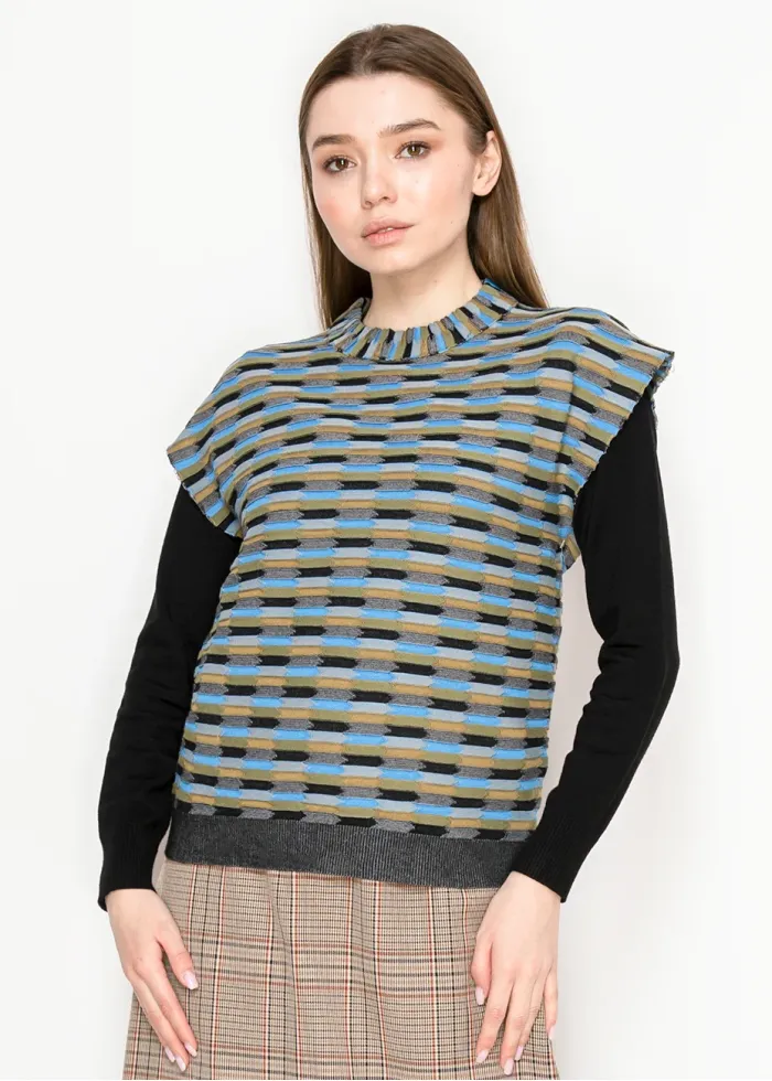 Striped Knit Vest in Blue and Olive