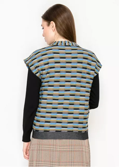 Striped Knit Vest in Blue and Olive