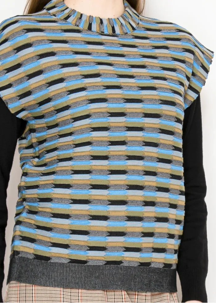 Striped Knit Vest in Blue and Olive
