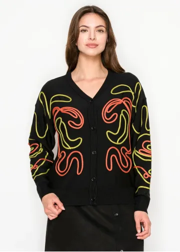 Abstract Neon Stitch Knit Cardigan