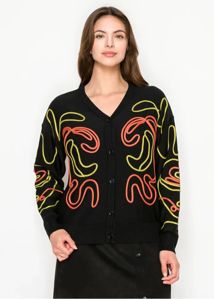 Abstract Neon Stitch Knit Cardigan