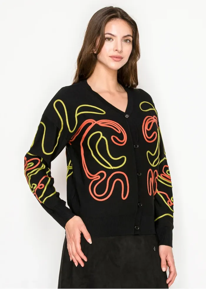 Abstract Neon Stitch Knit Cardigan