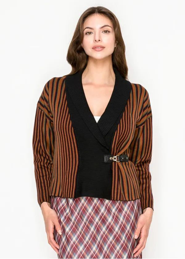 Striped Shawl Collar Knit Cardigan