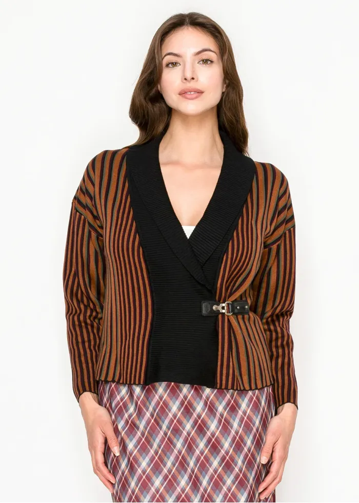 Striped Shawl Collar Knit Cardigan