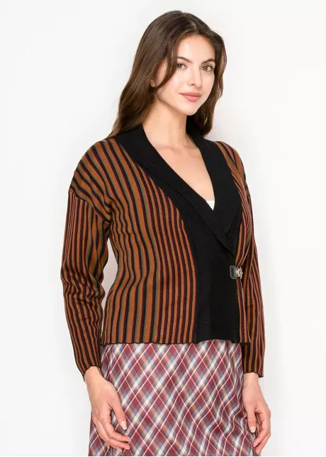 Striped Shawl Collar Knit Cardigan