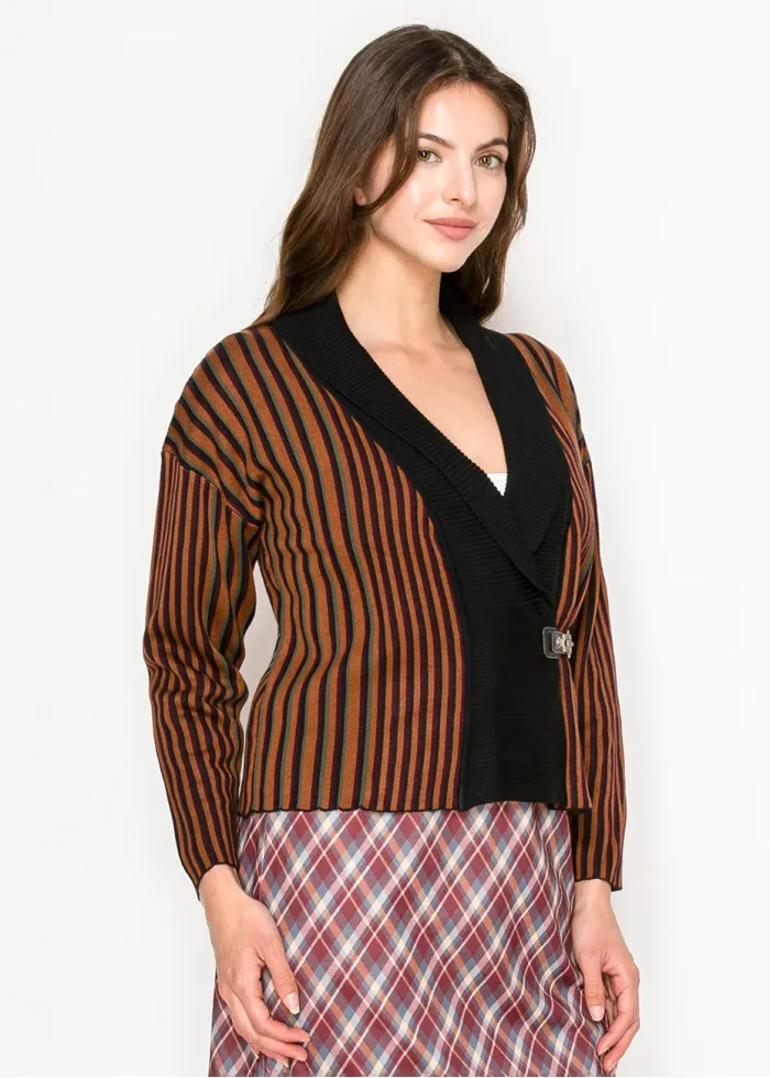 Striped Shawl Collar Knit Cardigan