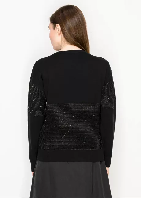 Black Knit Sweater with Sparkle Stripe Detail