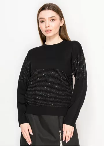 Black Knit Sweater with Sparkle Stripe Detail Black Knit Sweater with Sparkle Stripe Detail