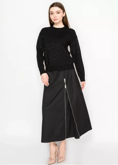 Black Knit Sweater with Sparkle Stripe Detail