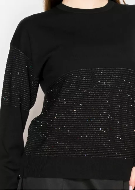 Black Knit Sweater with Sparkle Stripe Detail