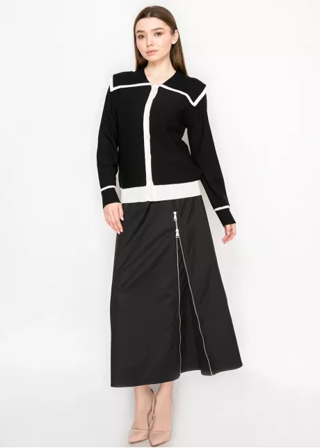 Black Cardigan with White Button Detail
