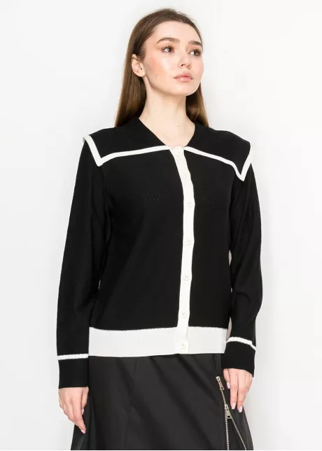 Black Cardigan with White Button Detail