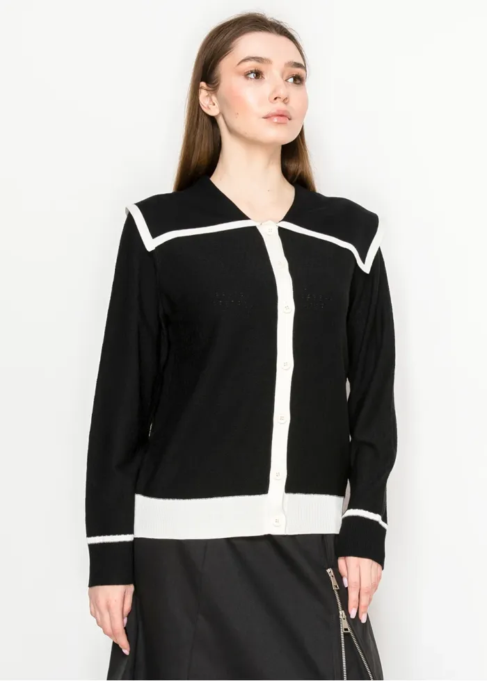 Black Cardigan with White Button Detail