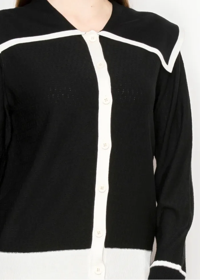 Black Cardigan with White Button Detail