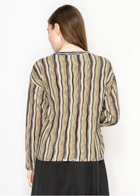 Multi-Stripe Olive Crewneck Knit Sweater