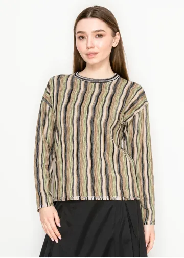 Multi-Stripe Olive Crewneck Knit Sweater