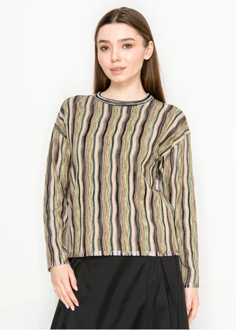 Multi-Stripe Olive Crewneck Knit Sweater