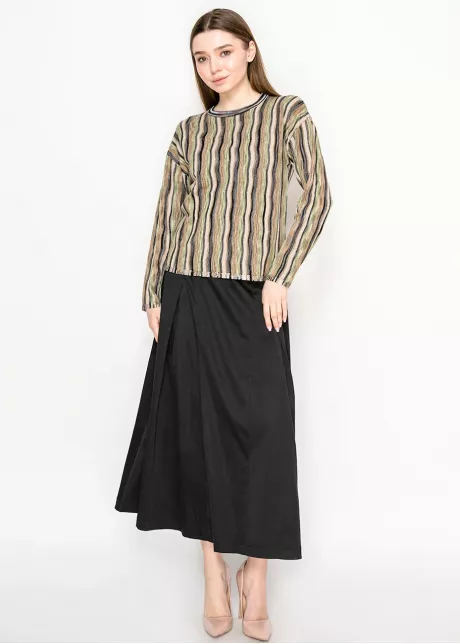 Multi-Stripe Olive Crewneck Knit Sweater