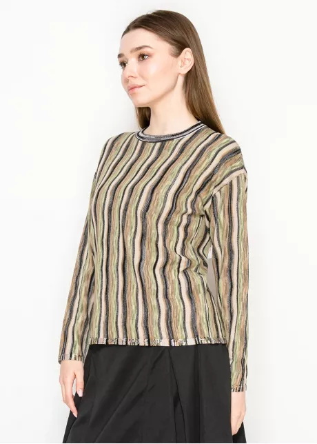 Multi-Stripe Olive Crewneck Knit Sweater